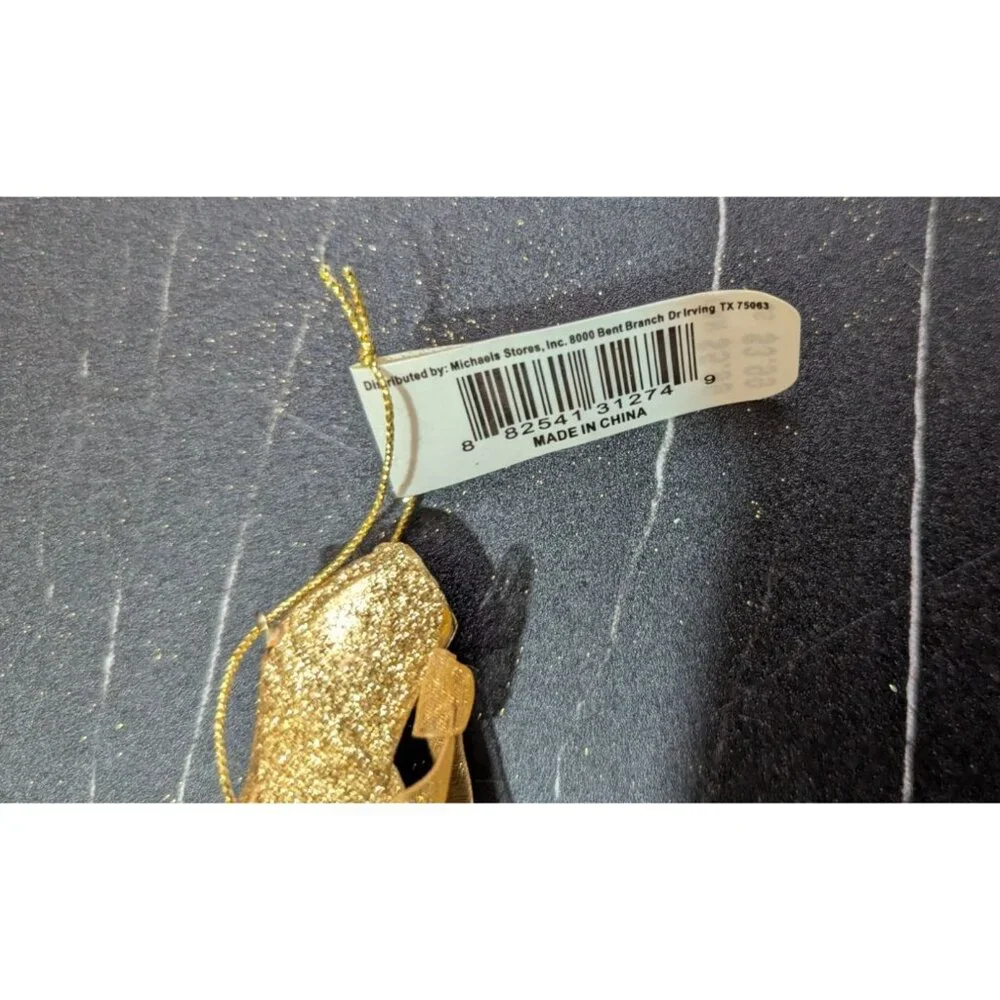 Christmas Gold‎ tone Glitter Pump shoe Ornaments - Pack Of 6 High Heel Décor